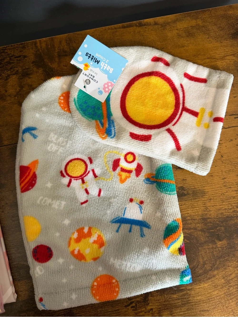 Astronaut & Celestial Childs Shower Curtain & Bath 2 Mitts NWT